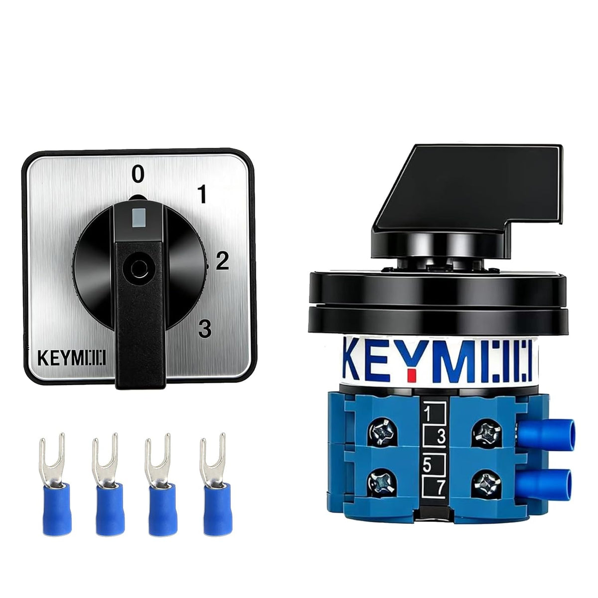 20A Rotary Changeover Switch 660V 4 Position 2 Poles 8 Terminals,Universal Selector Switch with Blue Fork Terminals IP65 CE 20/0-3.2