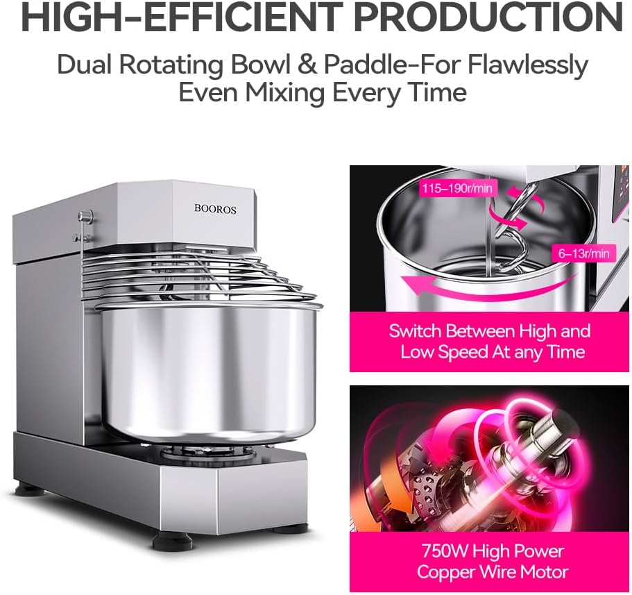 750W Commercial Dough Mixer,10.5 Qt Capacity, Heavy Duty
