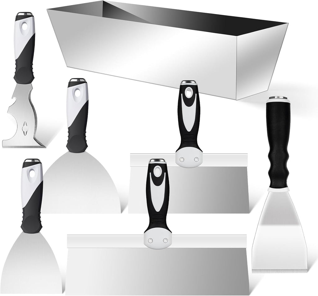 7-Piece Stainless Steel Putty Knife Set, Drywall Taping Tools | 7-piece drywall knife set, taping knives, 10-in-1