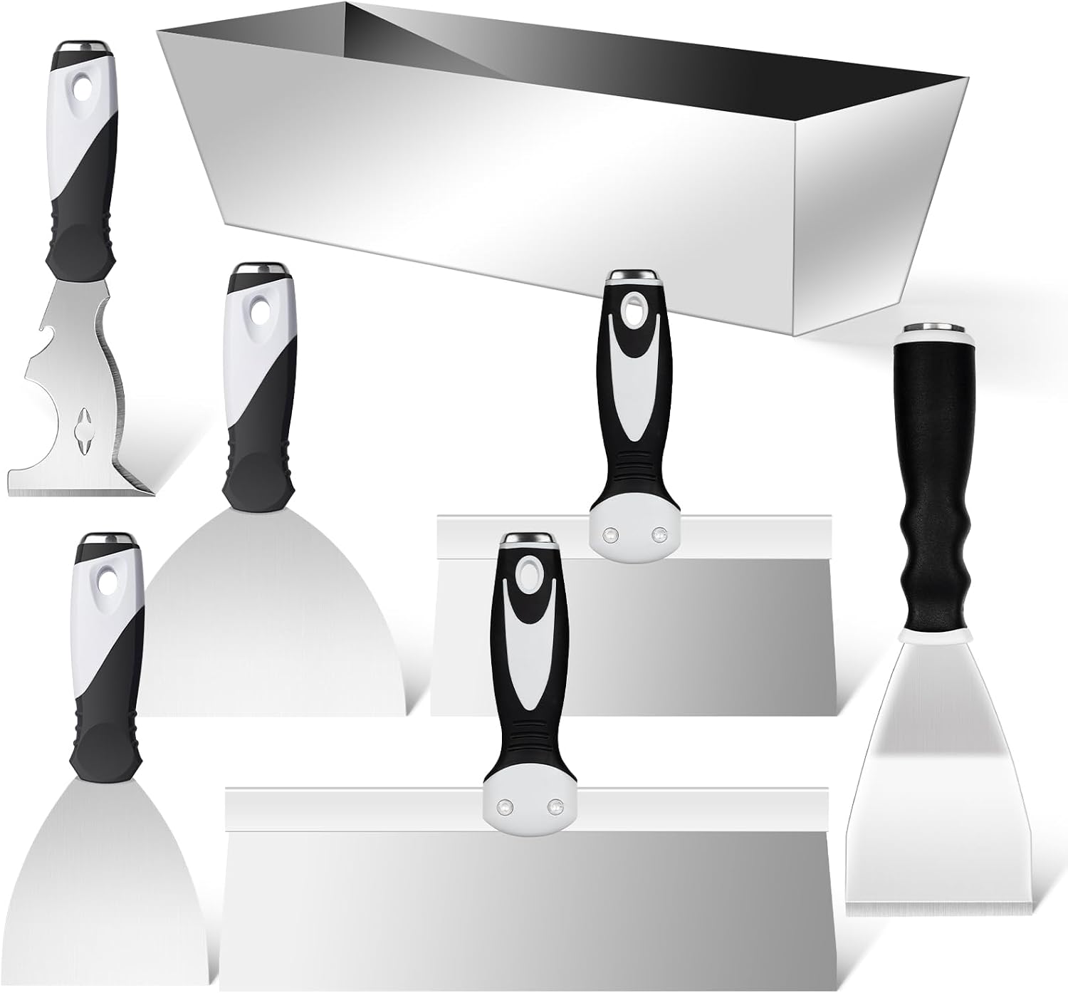7-Piece Stainless Steel Putty Knife Set, Drywall Taping Tools | 7-piece drywall knife set, taping knives, 10-in-1
