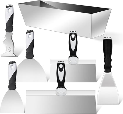 7-Piece Stainless Steel Putty Knife Set, Drywall Taping Tools | 7-piece drywall knife set, taping knives, 10-in-1