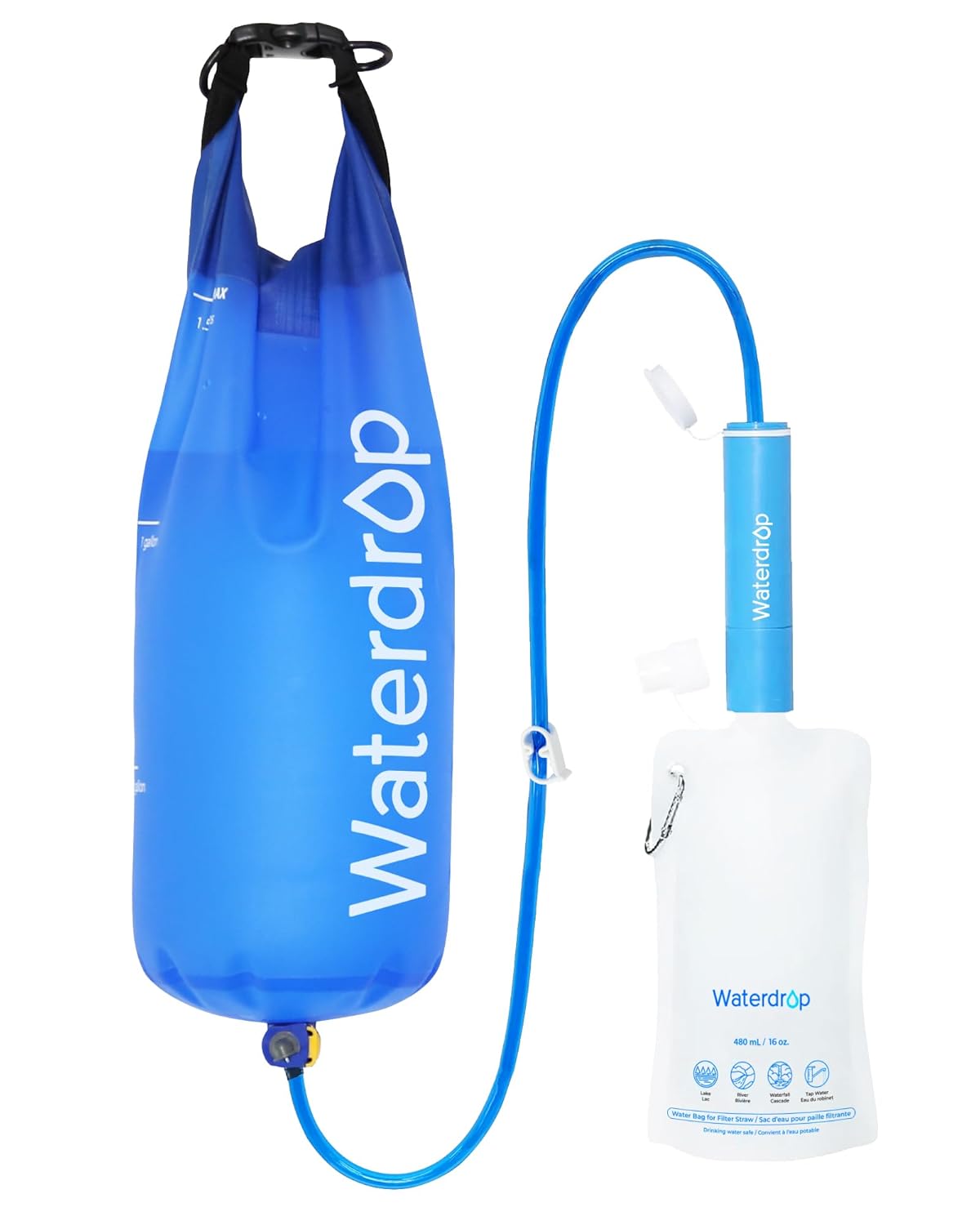 Gravity Water Filter Straw, Camping Water Filter, 0.1 Micron | Survival Water Purifier for Hiking, Backpacking &