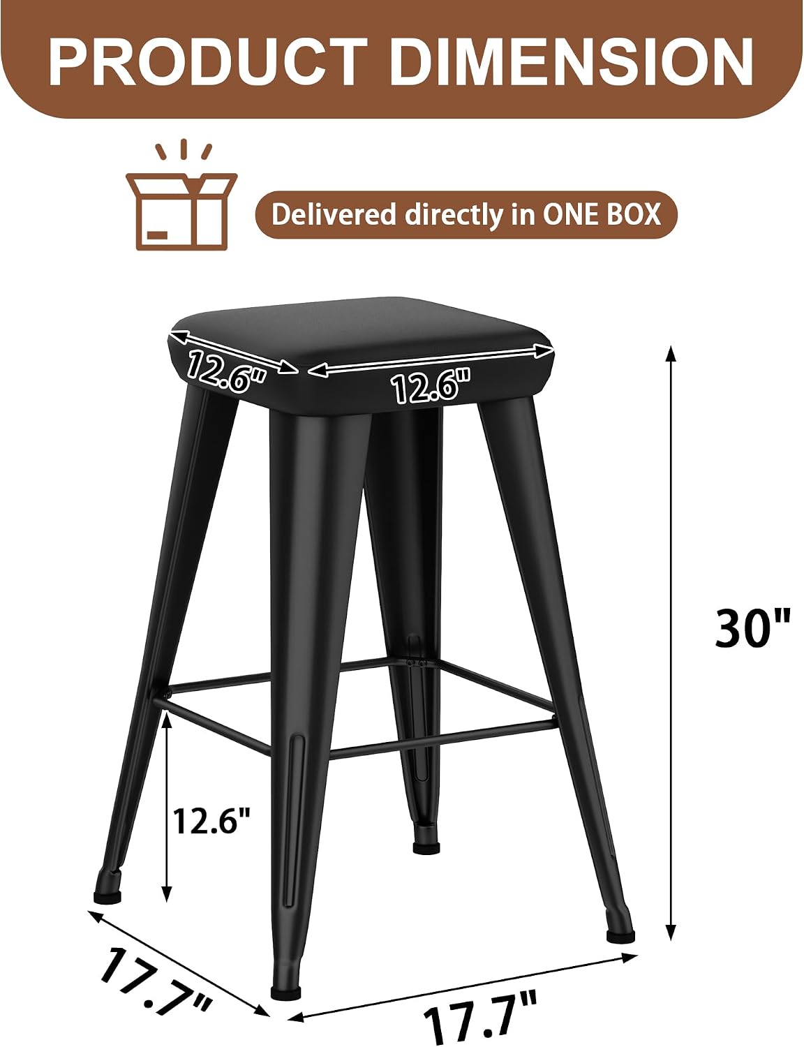 Backless Bar Stools Set of 4, 30" Black PU Leather Barstools
