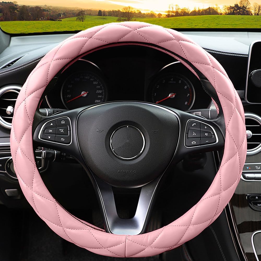 Soft Microfiber Leather Steering Wheel Cover, Universal 15 Inch for Women Girls, Fit Vehicles, Sedans, SUVs, Vans