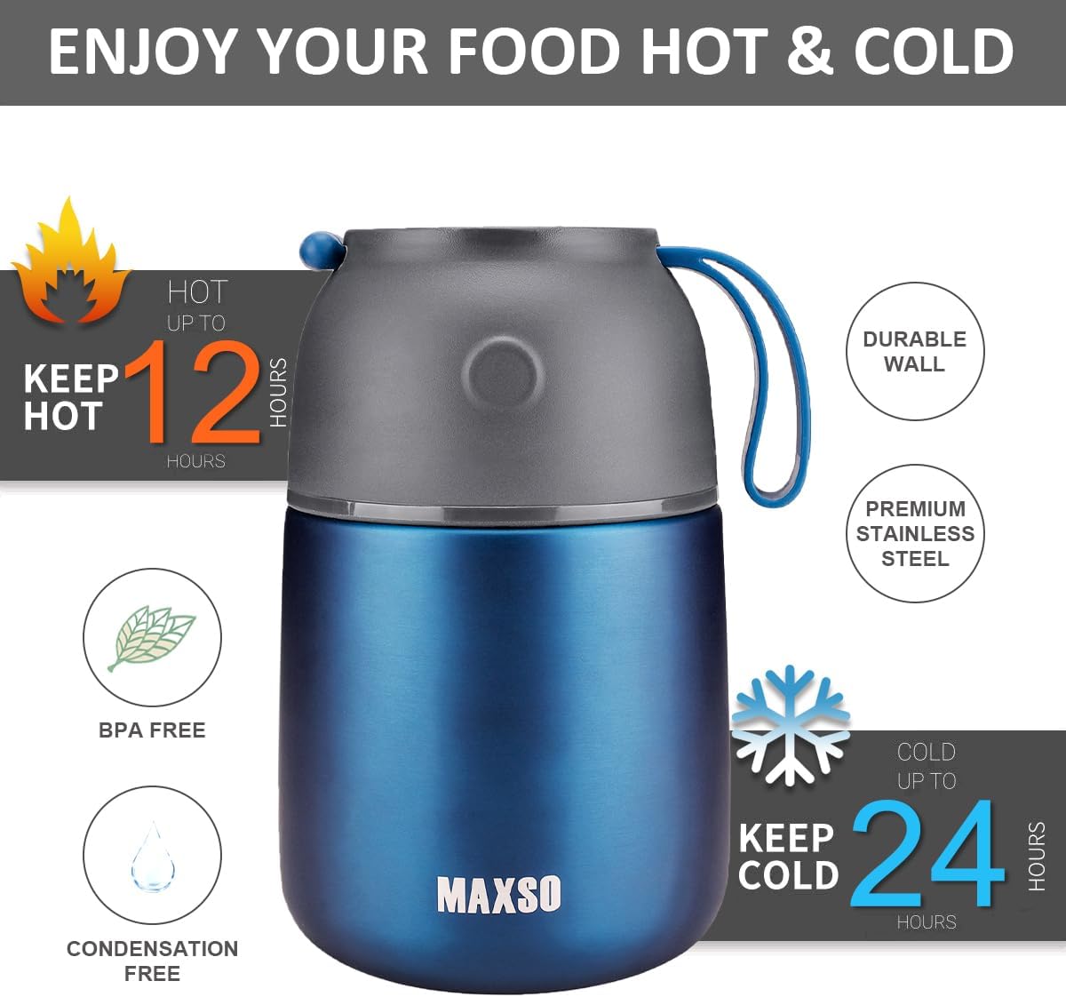 Insulated Thermo Food Jar for Hot & Cold Food for Kids Adult, 17 oz Soup Thermal Hot Food Containers for Lunch