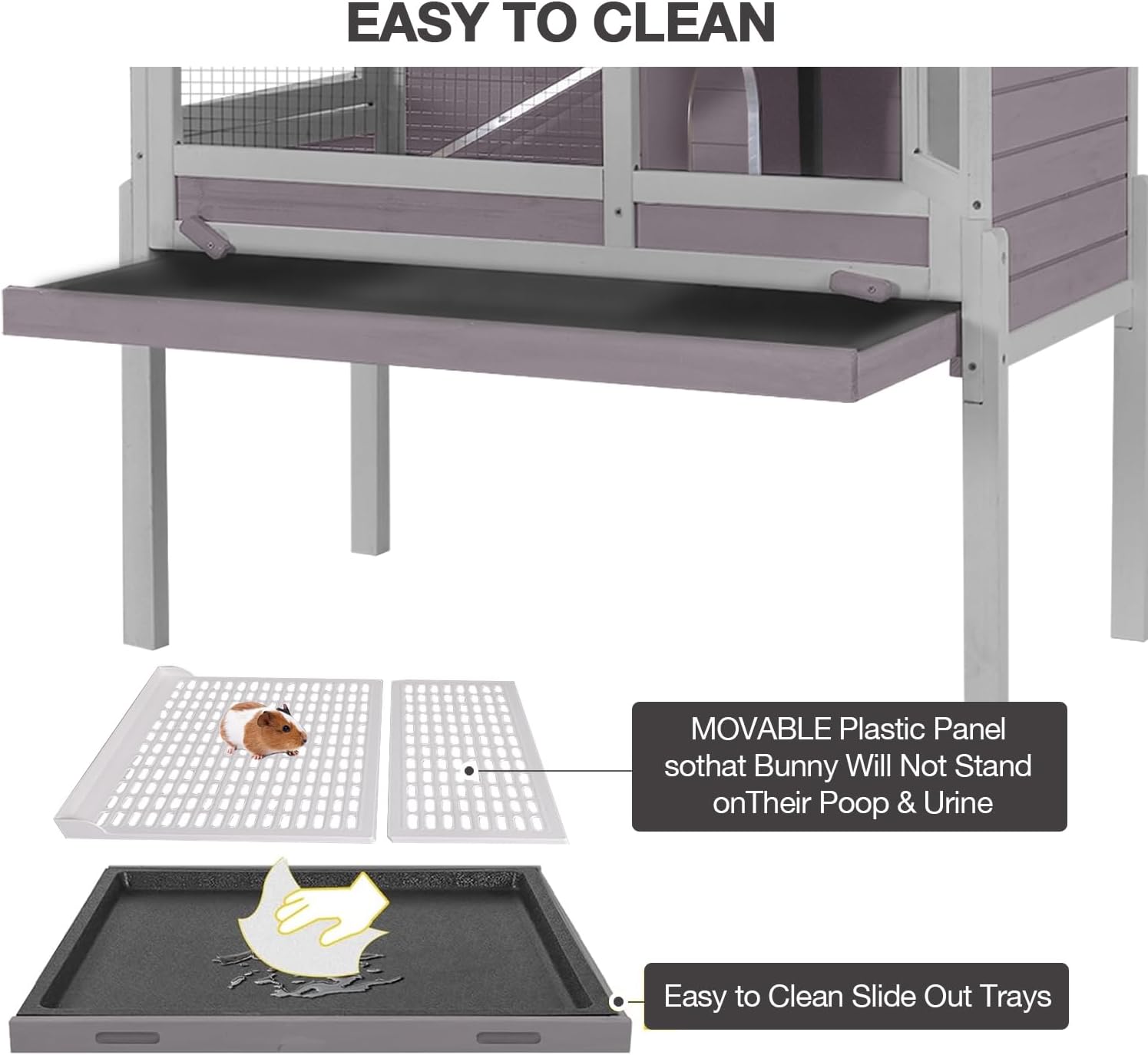 Wooden Guinea Pig Cages Indoor with Plastic Floor and Pull Out Tray, Two-Story Rabbit Cage with Anti-Chewing Ramp