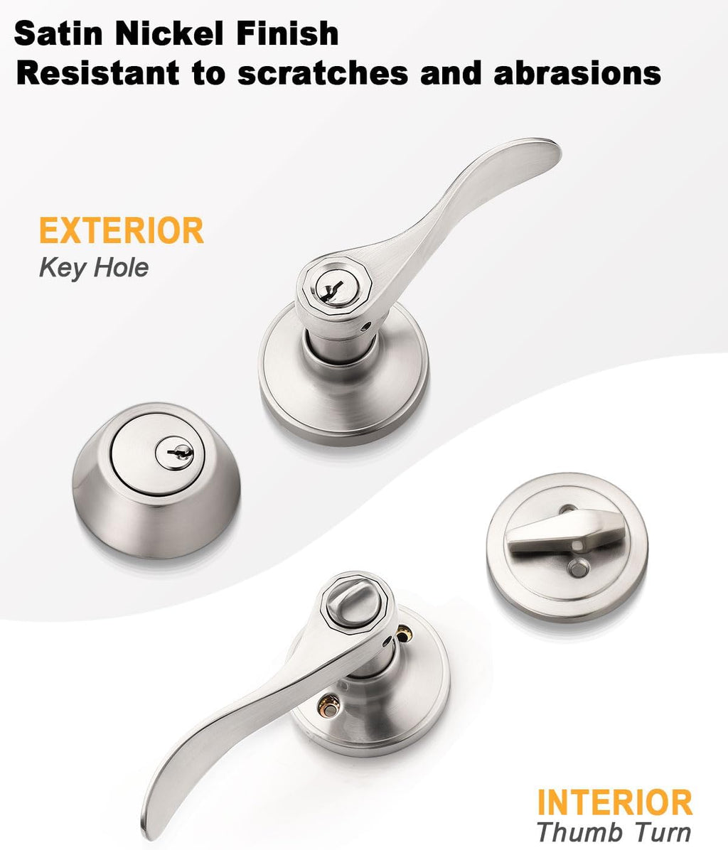 Keyed Alike Front Door Exterior Door Lever Lockset with Single Cylinder Deadbolt Combination Set, Door Knob with Lock