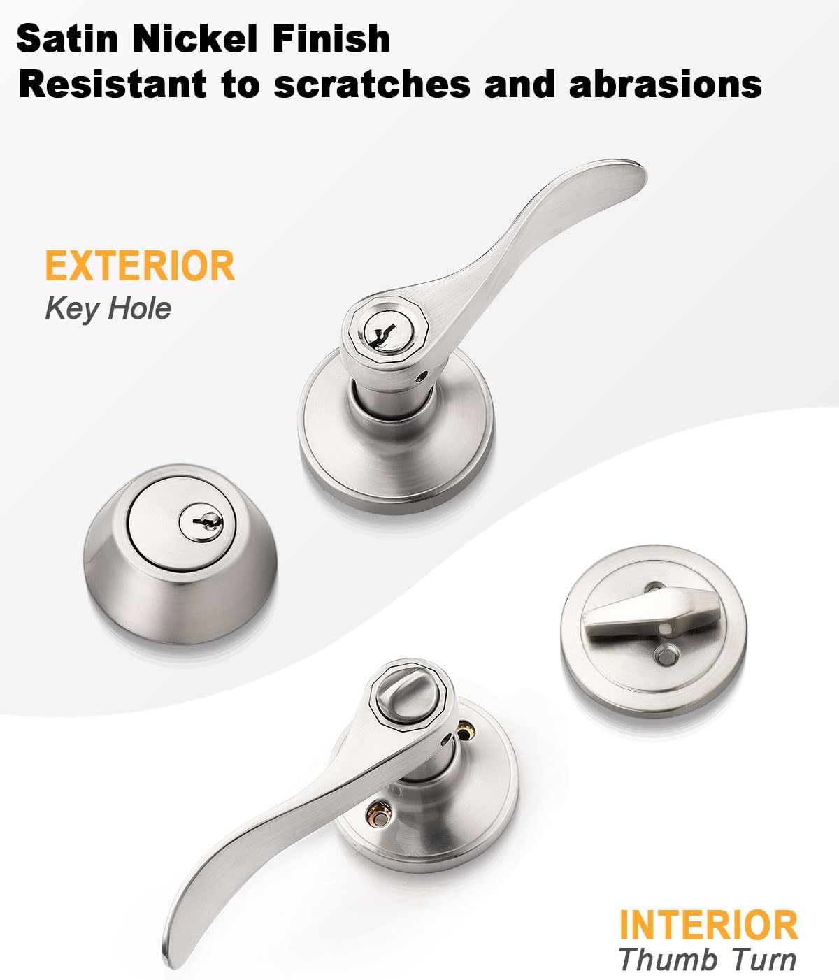 Keyed Alike Front Door Exterior Door Lever Lockset with Single Cylinder Deadbolt Combination Set, Door Knob with Lock