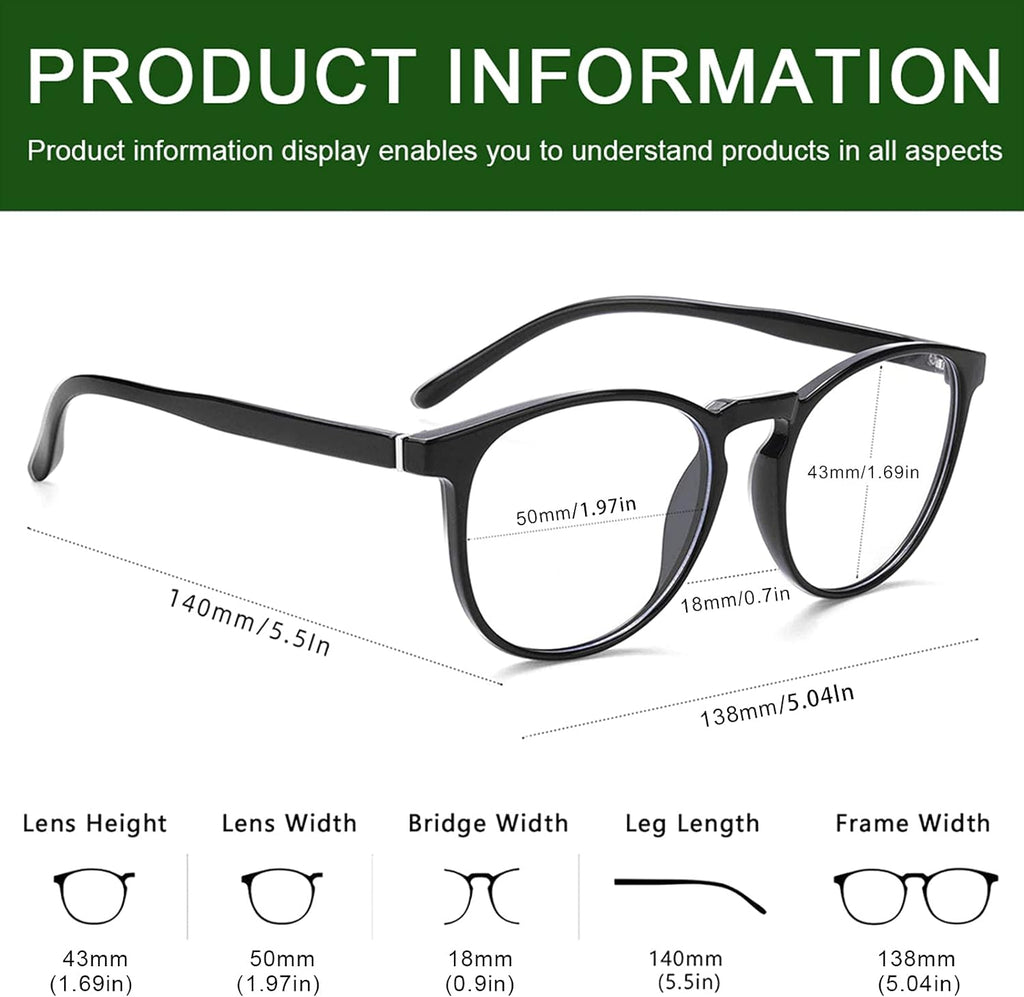 Blue Light Blocking Glasses for Women Men Black/Transparent/Amber | Retro Round,Filter Blue Ray,Computer Gaming