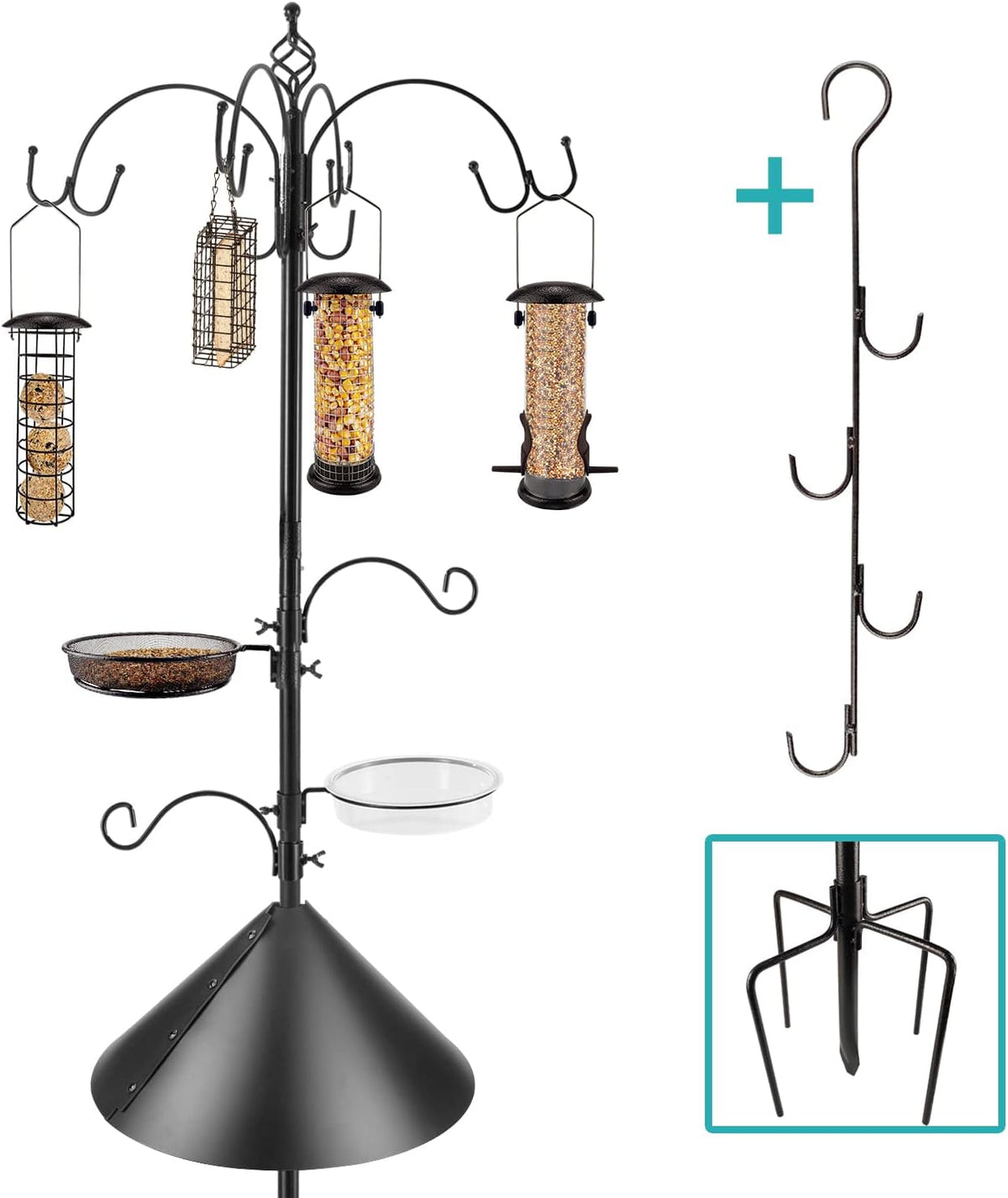 Bird Feeding Station Kit Bird Feeder Pole Wild Bird Feeder Kit with Squirrel Baffle and Suet Cage Mesh Tray Fruit