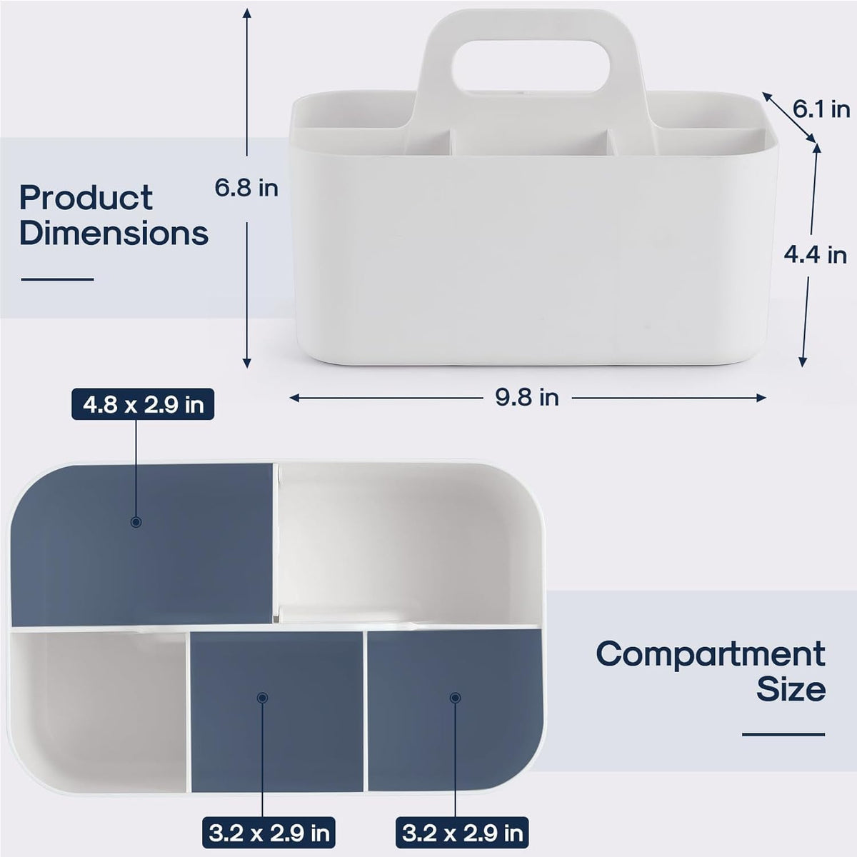 Multiuse Caddy Organizer with Handle, Portable Divided Plastic Tote Bin - Art Craft, Stationary Pen Marker Crayons