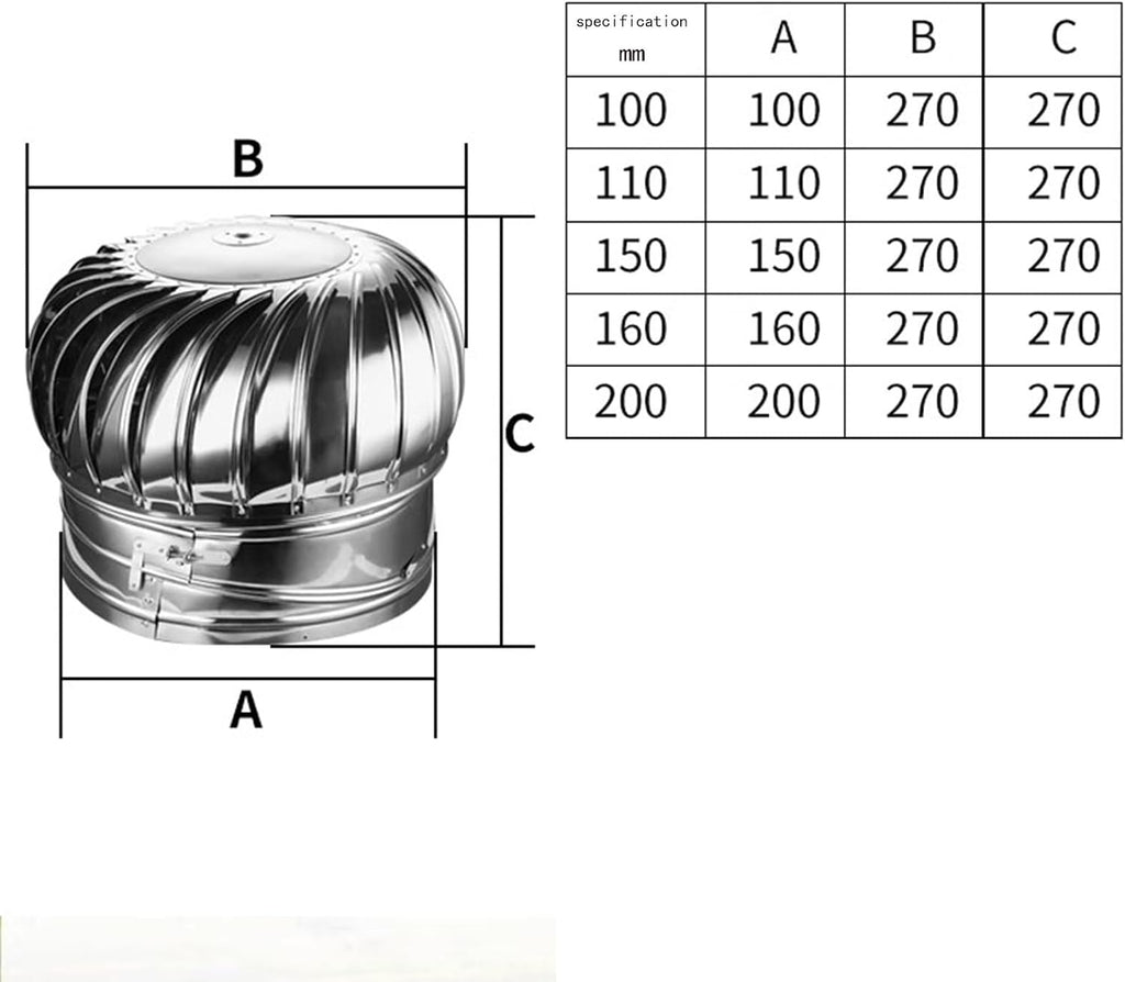 Roof Ventilator, Stainless Steel Powerless roof Ventilator for House Factory, Fireplace Chimney Cap(200mm)
