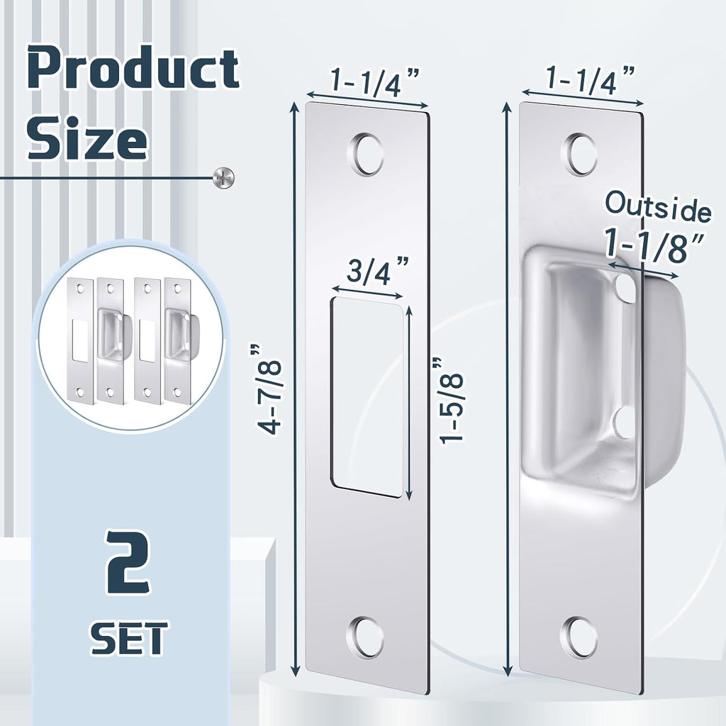 2 Pcs 1-1/4" x 4-7/8" Box Strike Plate, Silver | Rv & Exterior Door Lock Striker Plate for Deadbolt, Universal