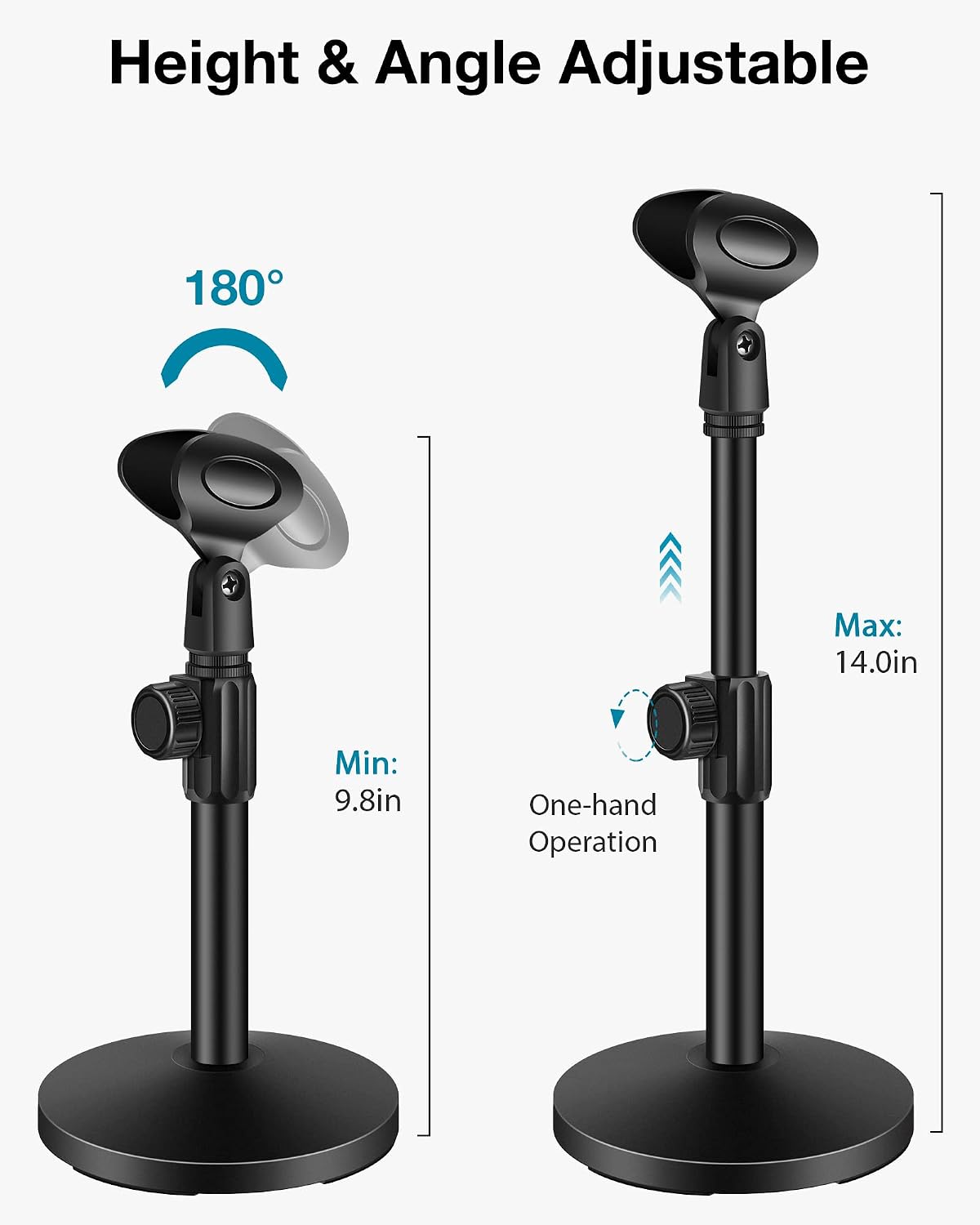 Mic Stand Desk Desktop Microphone Stand Shock Mount Pop Filter | Rock Solid, Dual-Layer Pop Filter, 9.8" - 14" Height