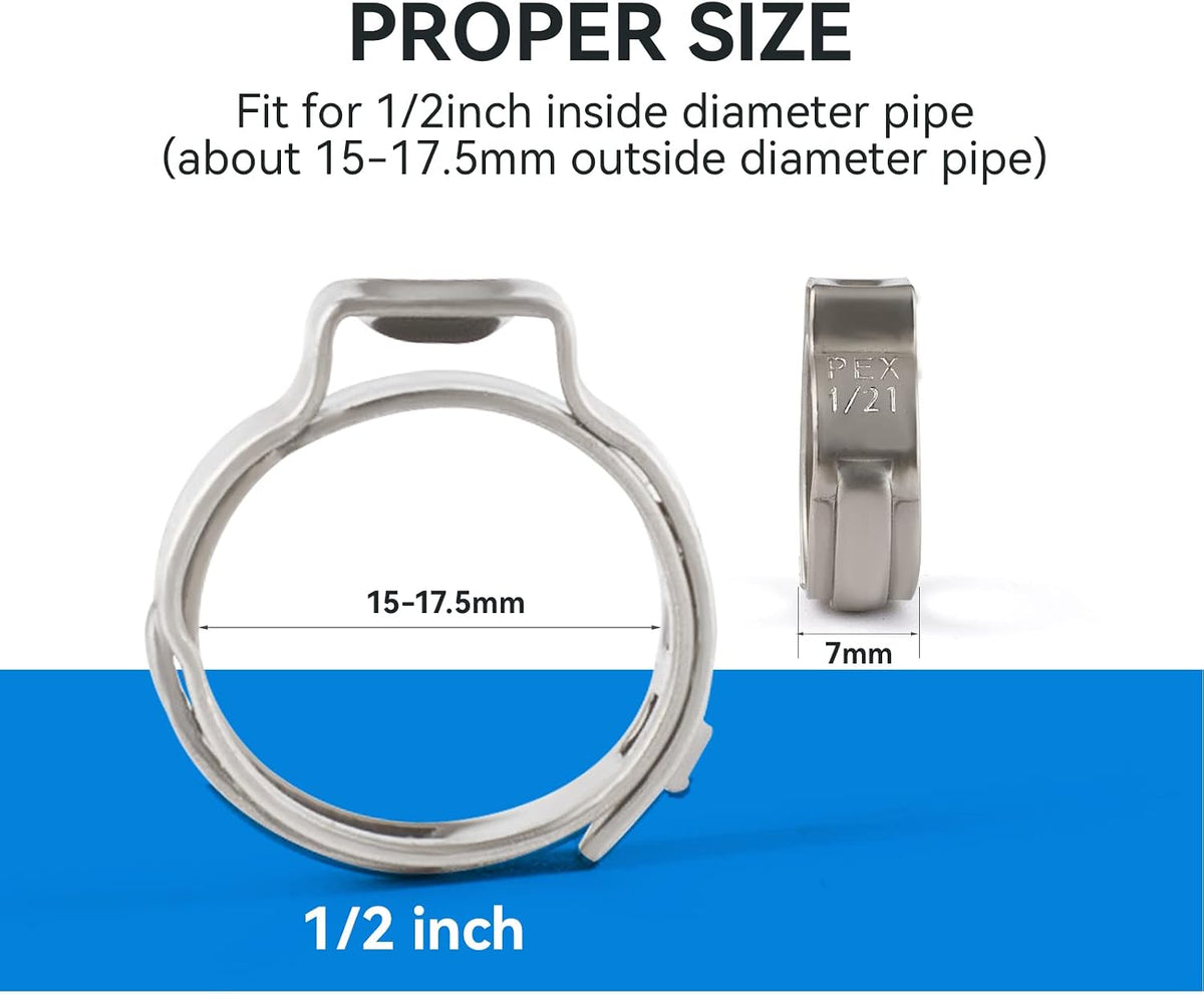 100 Pack GUOFIS 1/2"Pex Clamp Rings,304 Stainless Steel(CLAMP016-100)
