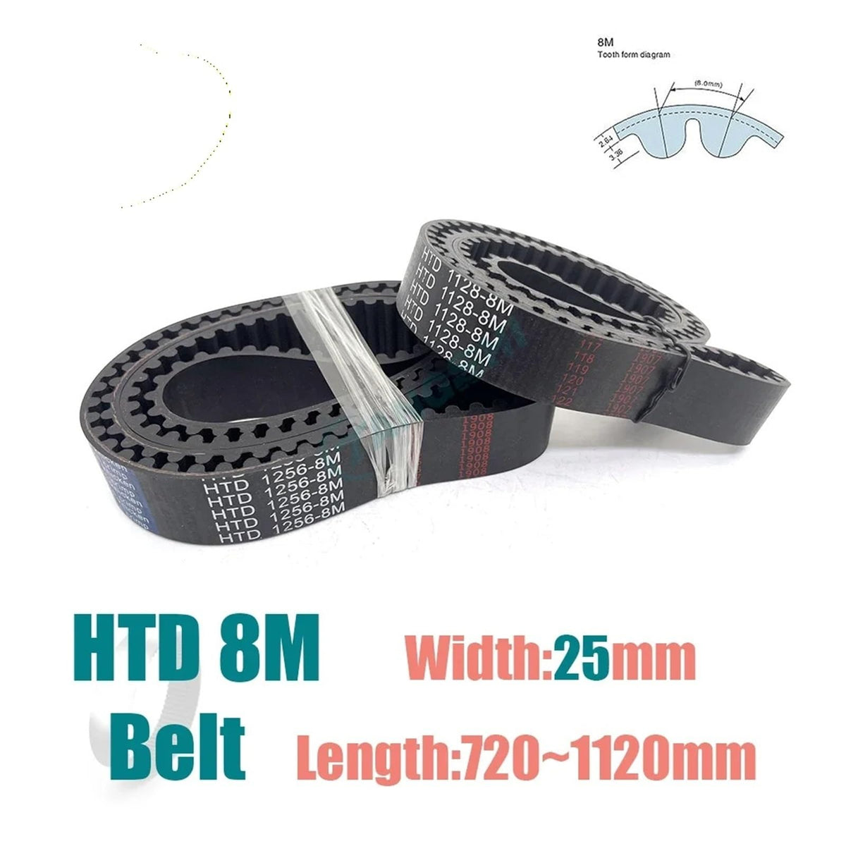 1pcs HTD 8M Closed Loop Timing Belt Width 15-80mm