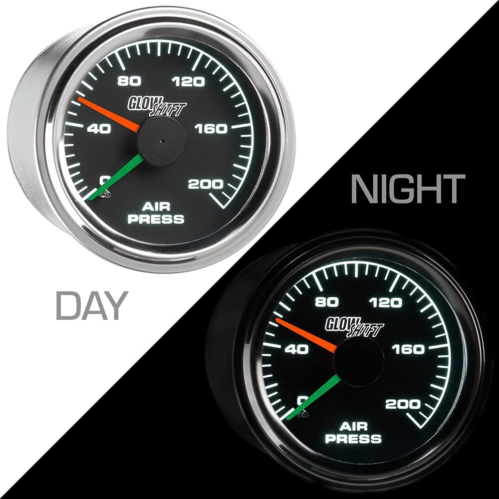 GlowShift Black Mechanical Dual Air Pressure Gauge Kit, 2-1/16" 52mm