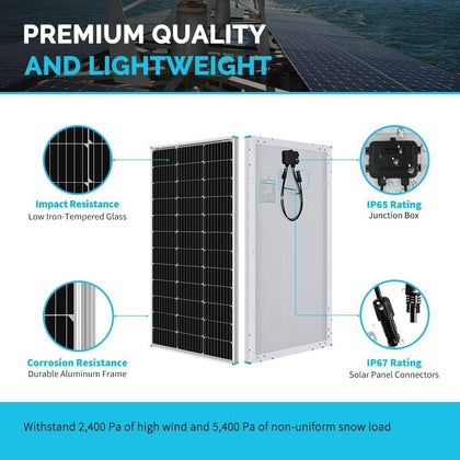 200W 12V N-Type RV Solar Panel Kit with Adventurer 30A Controller | Adventurer 30A LCD PWM Charge Controller +