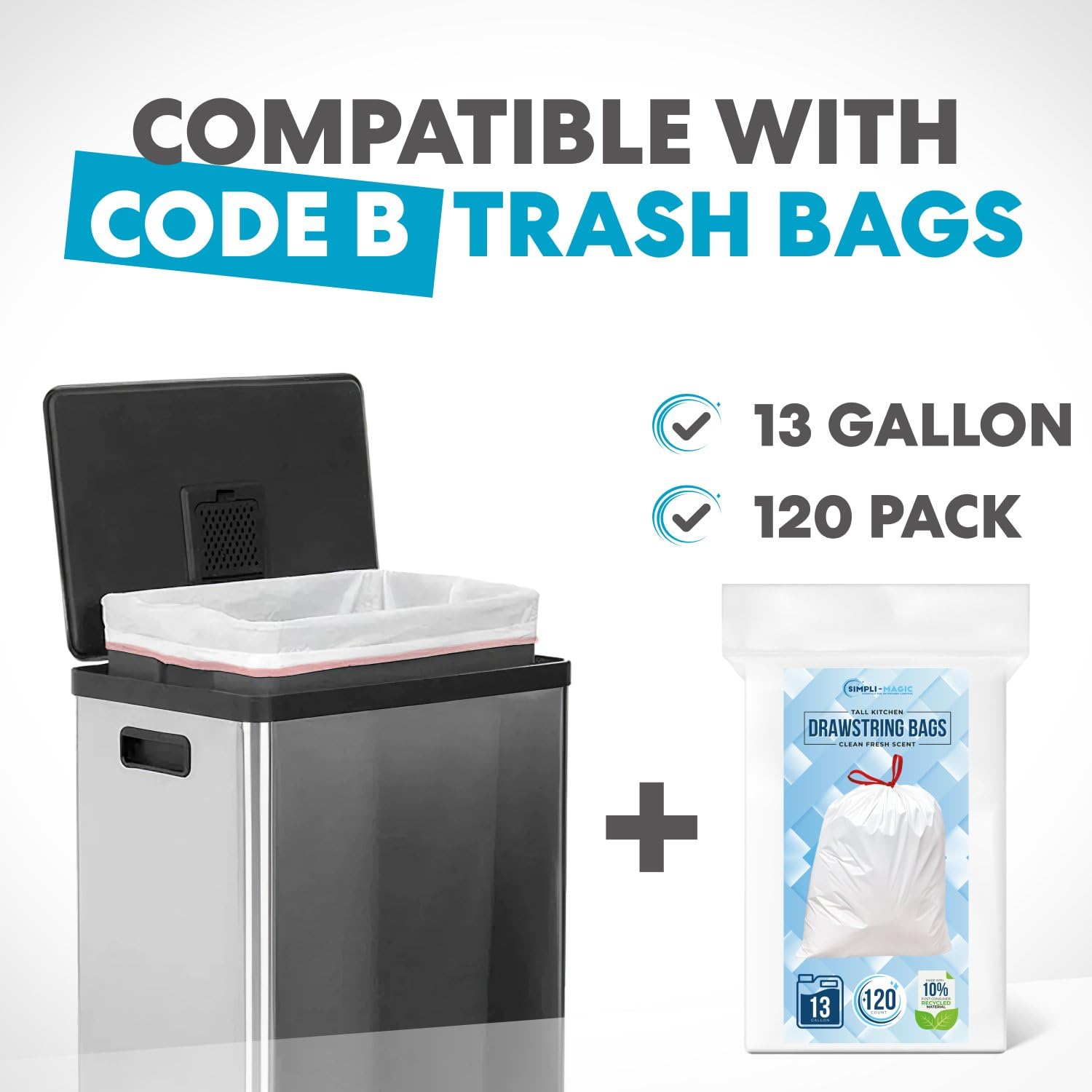 50 Liter / 13.2 Gallon Soft-Close, Smudge Resistant Trash Can with Foot Pedal and Built in Filter- Stainless Steel
