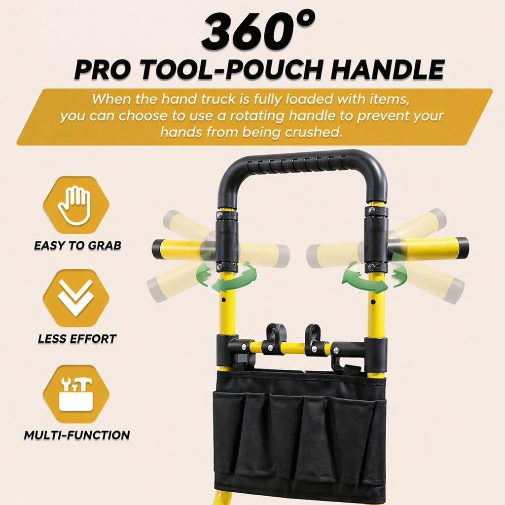 Folding Hand Truck Dolly, 330 lbs Heavy Duty Convertible 2-in-1 Dolly Cart with 3-Level Adjustable Handle, 360°