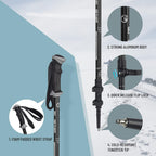 Aluminum Trekking Poles - Quick Adjustable Locks, Comfort Handle, Padded Strap, Snow Baskets - Walking Sticks