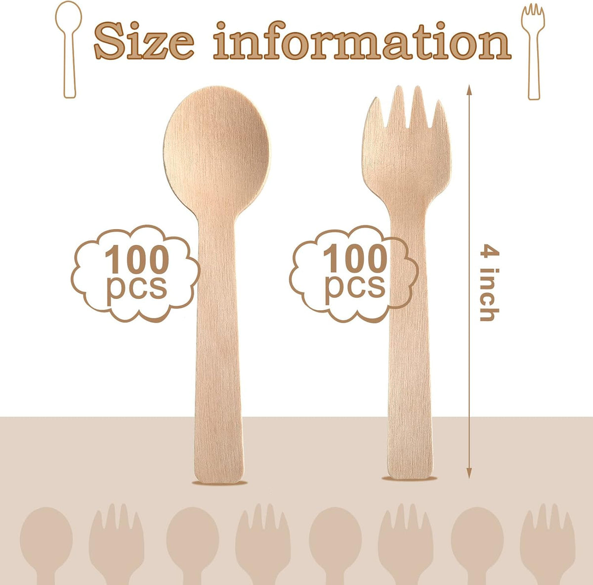 200 Count 4 Inch Spoons and Forks Mini Disposable Wooden Cutlery Set