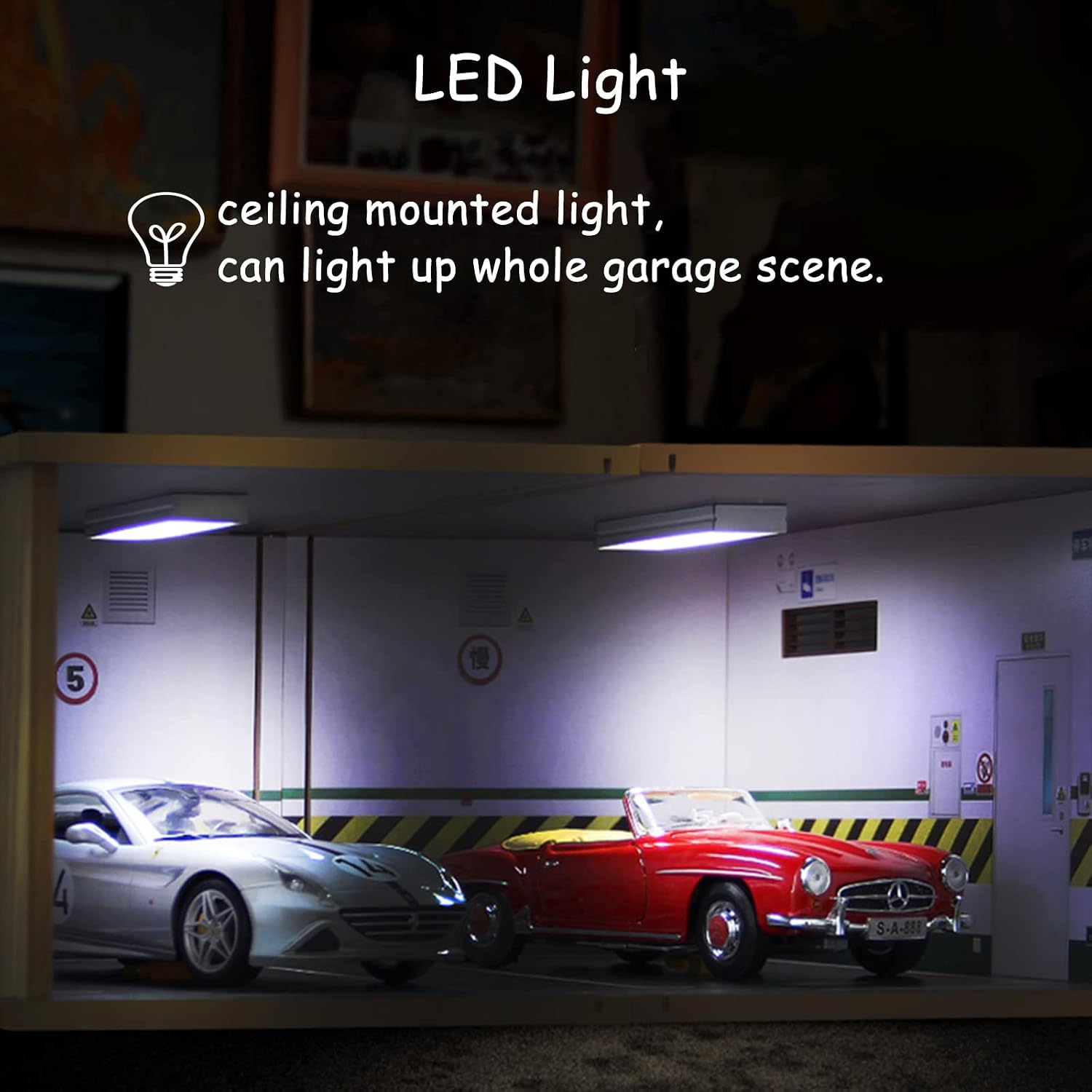 1/18 Scale Model Car Display Case - 1:18 Car Garage Display Case with Clear Acrylic Cover and LED Lighting for