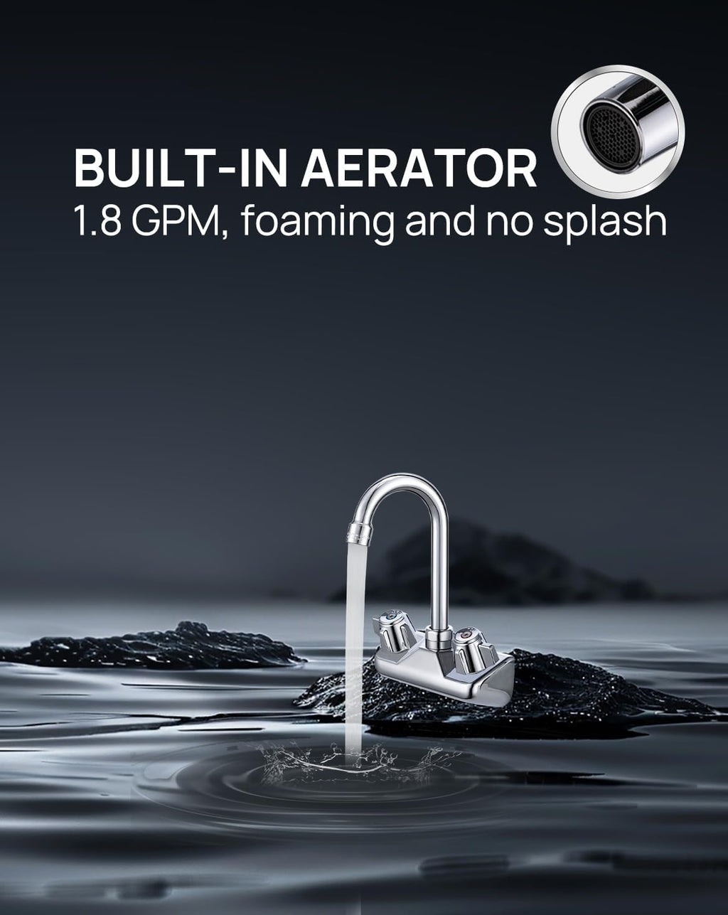 4" Center Wall Mount Hand Sink Faucet Commercial with Knob Handle