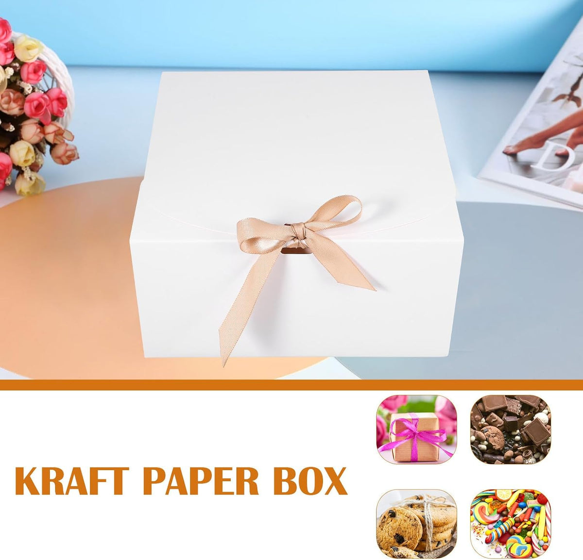 White Gift Boxes with Lids, 12 Pack Clamshell Paperboard Boxes