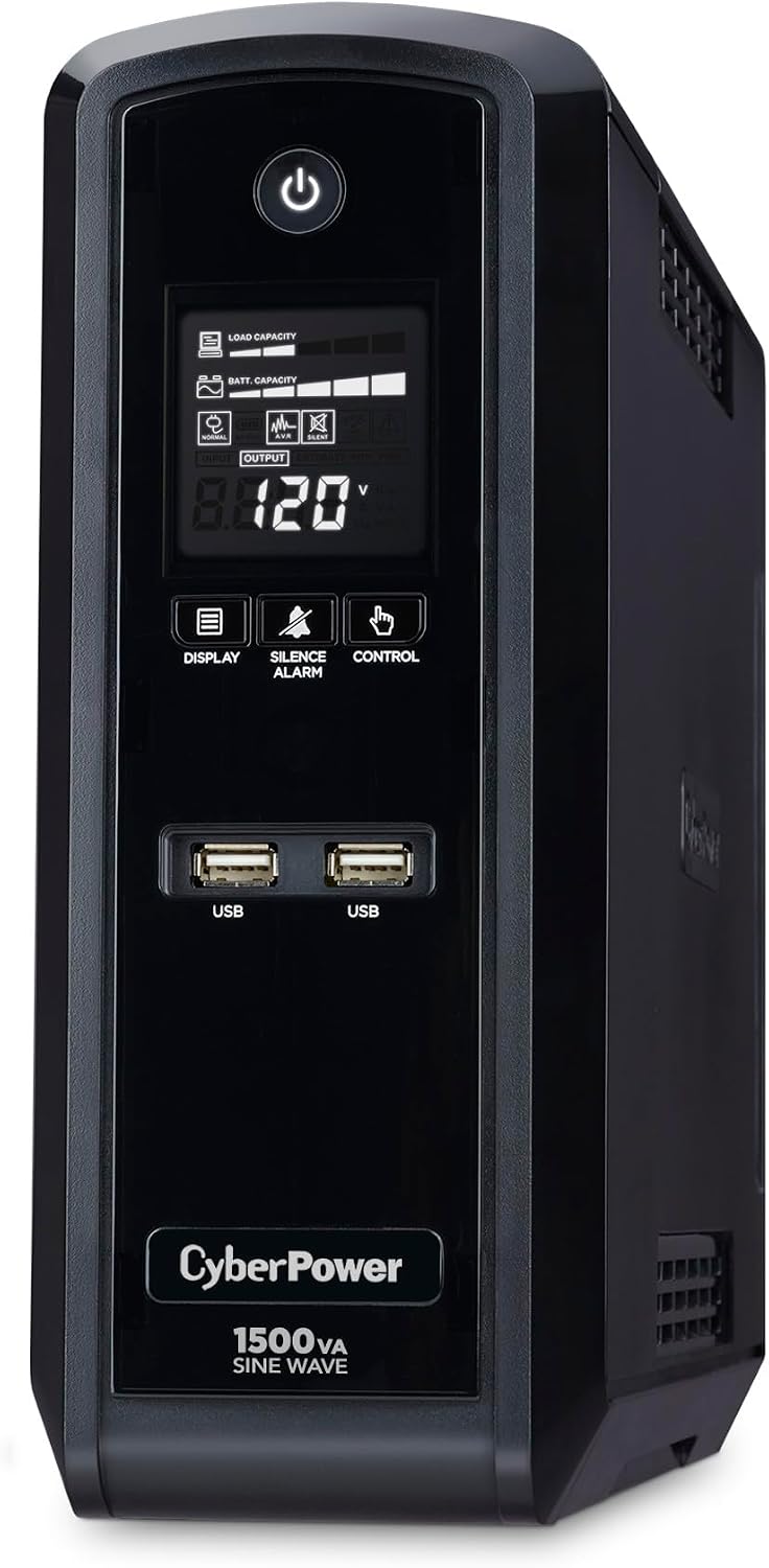 CST1500S Sine Wave UPS System | 1500VA/900W Battery Backup & Surge Protector, AVR, Line Interactive Mini-Tower, 8