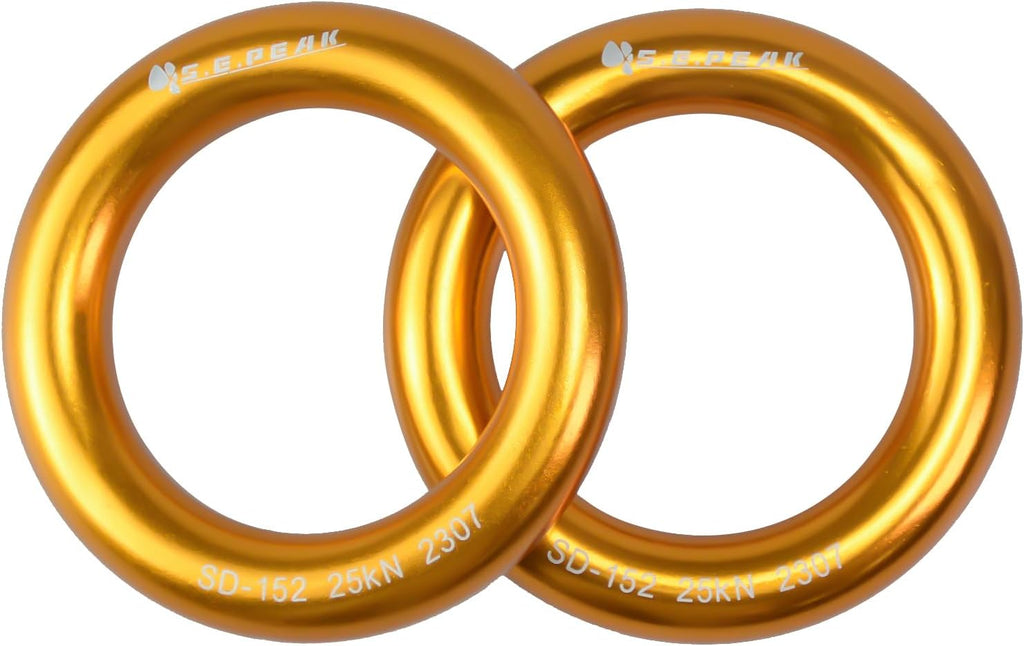 25kN Aluminum Rappel Ring, Perfect Tension O-Ring, Connection Ring for Rock Climbing, Arborist, Gold/Blue