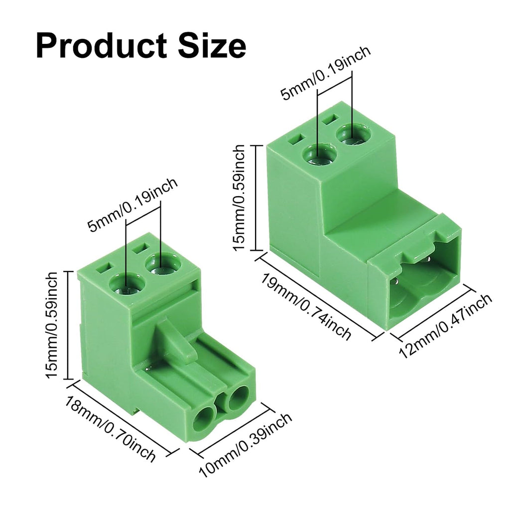 10PCS 2 Pin 5.08mm Pitch Pluggable PCB Angle Screw Terminal Block Plug Connector Socket Panel Mount DIY with 10Pcs 2 Pin Phoenix Plug