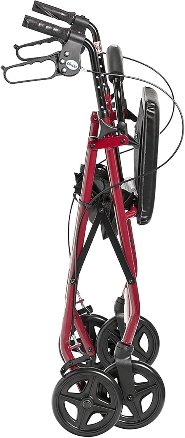 Aluminum Rollator Fold Up and Removable Back Support, Padded Seat with 7.5-Inch Casters, Red