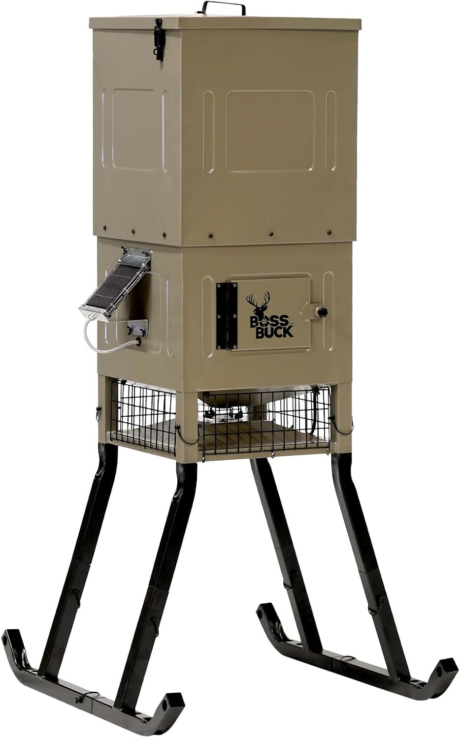 Stand & Fill Sled Feeder with Diverter Plate & Solar Panel | Easy Assembly Durable Steel Deer Hunting Varmint Guarded