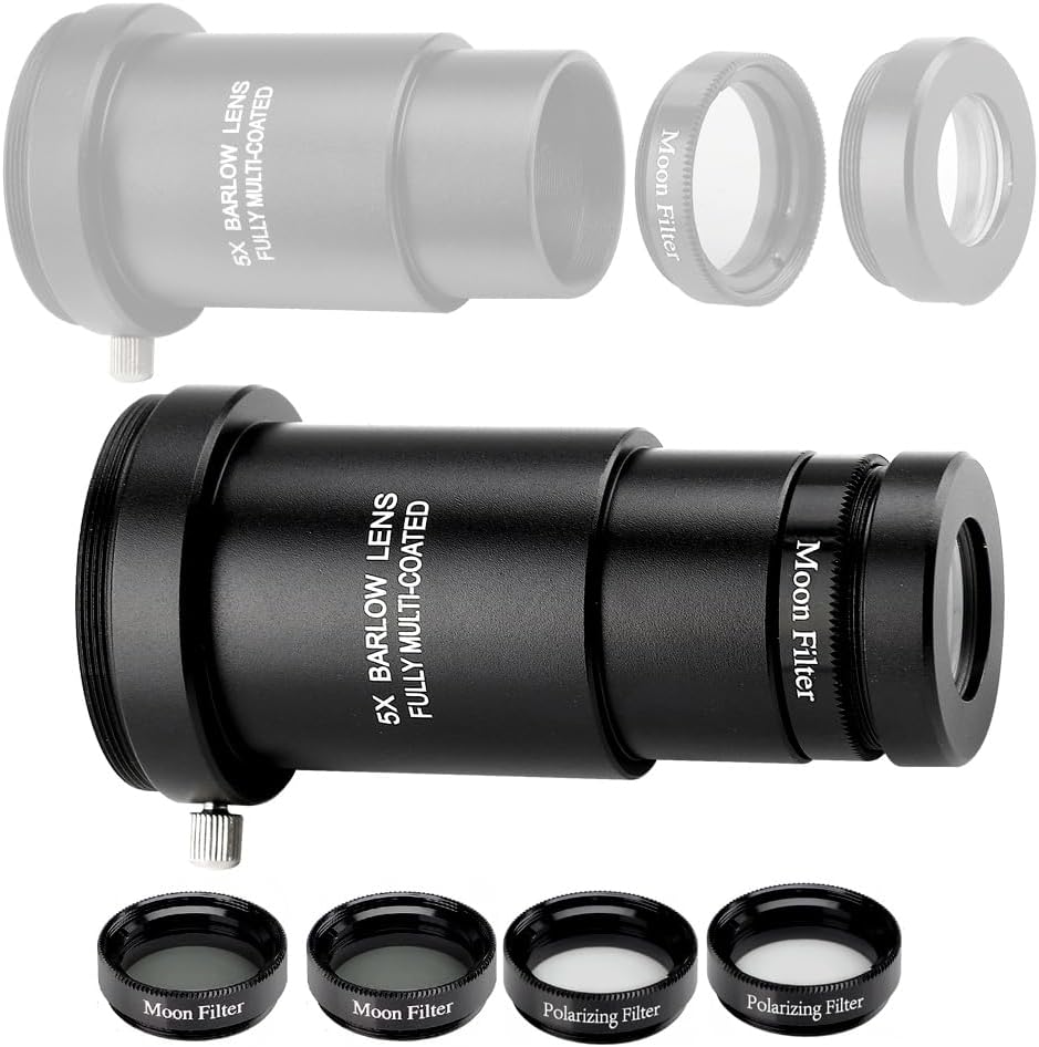 62° Aspheric Eyepiece Set, 1.25-Inch, 5X Barlow & Filters | Multi-focal eyepiece kit; fully multi-coated optics