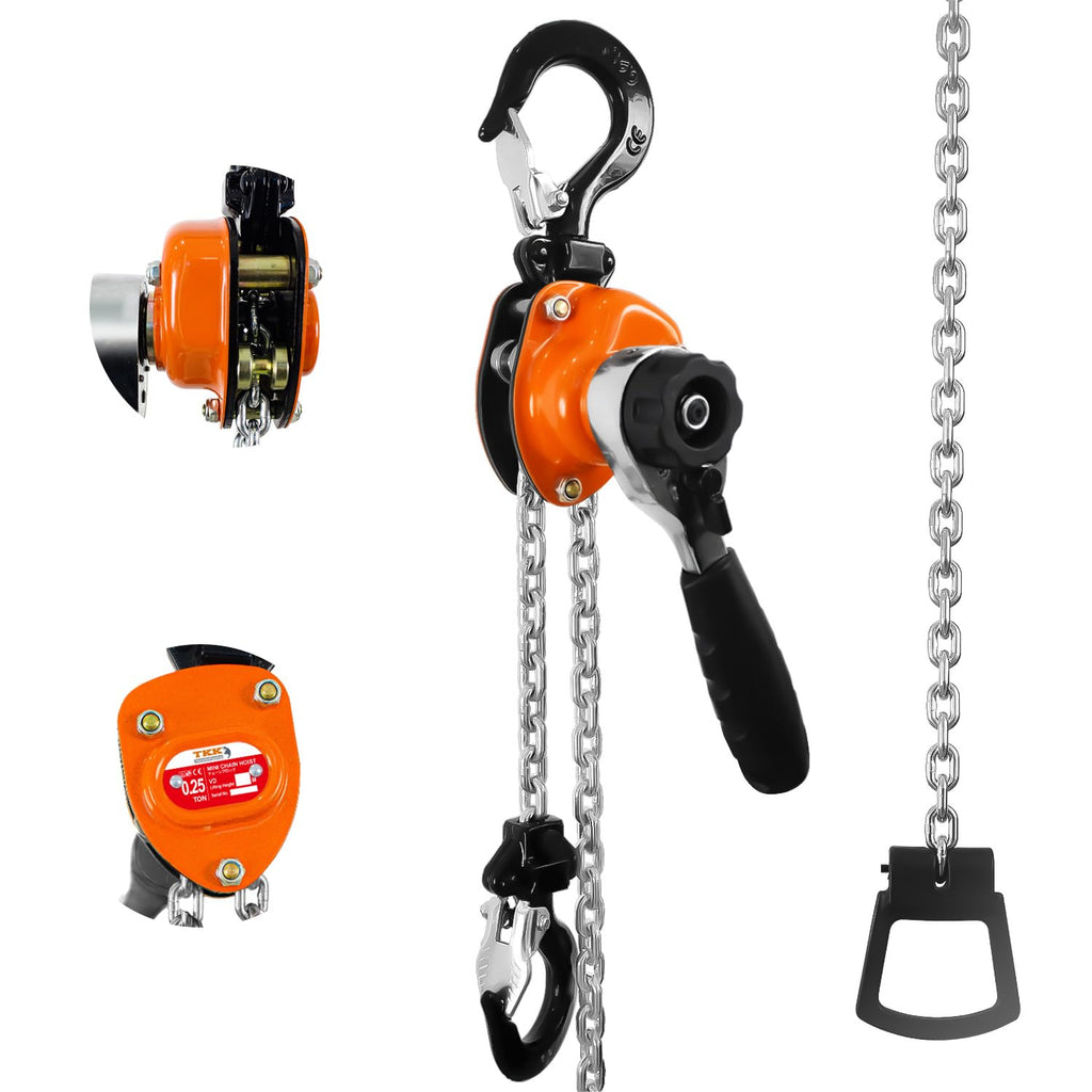 Mini Lever Chain Hoist 1/4 Ton - 550lbs Capacity, 10ft Lift, Safety Hooks - Portable Manual Hoist for Garages