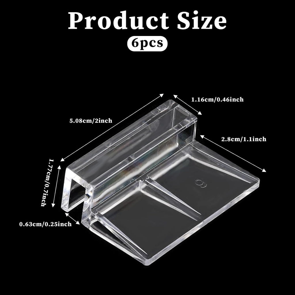 6 PCS Aquarium Lid Clips, 6mm Clear Acrylic Fish Tank Lid Holder Aquarium Cover Support Clamps for Rimless Aquarium