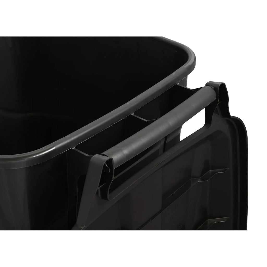 45 Gallon Heavy Duty Wheeled Trash Can with Attached Lid, Large Rolling Garbage Bin, Outdoor/Indoor Use, Black