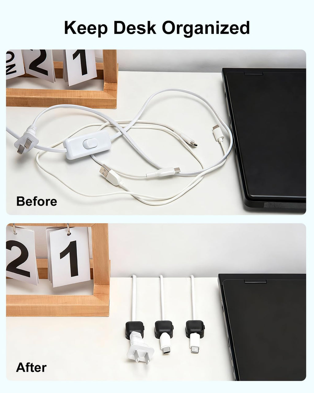 Art3d 8-Pack Black Magnetic Cable Clips, Cord Organizer, Cable Management