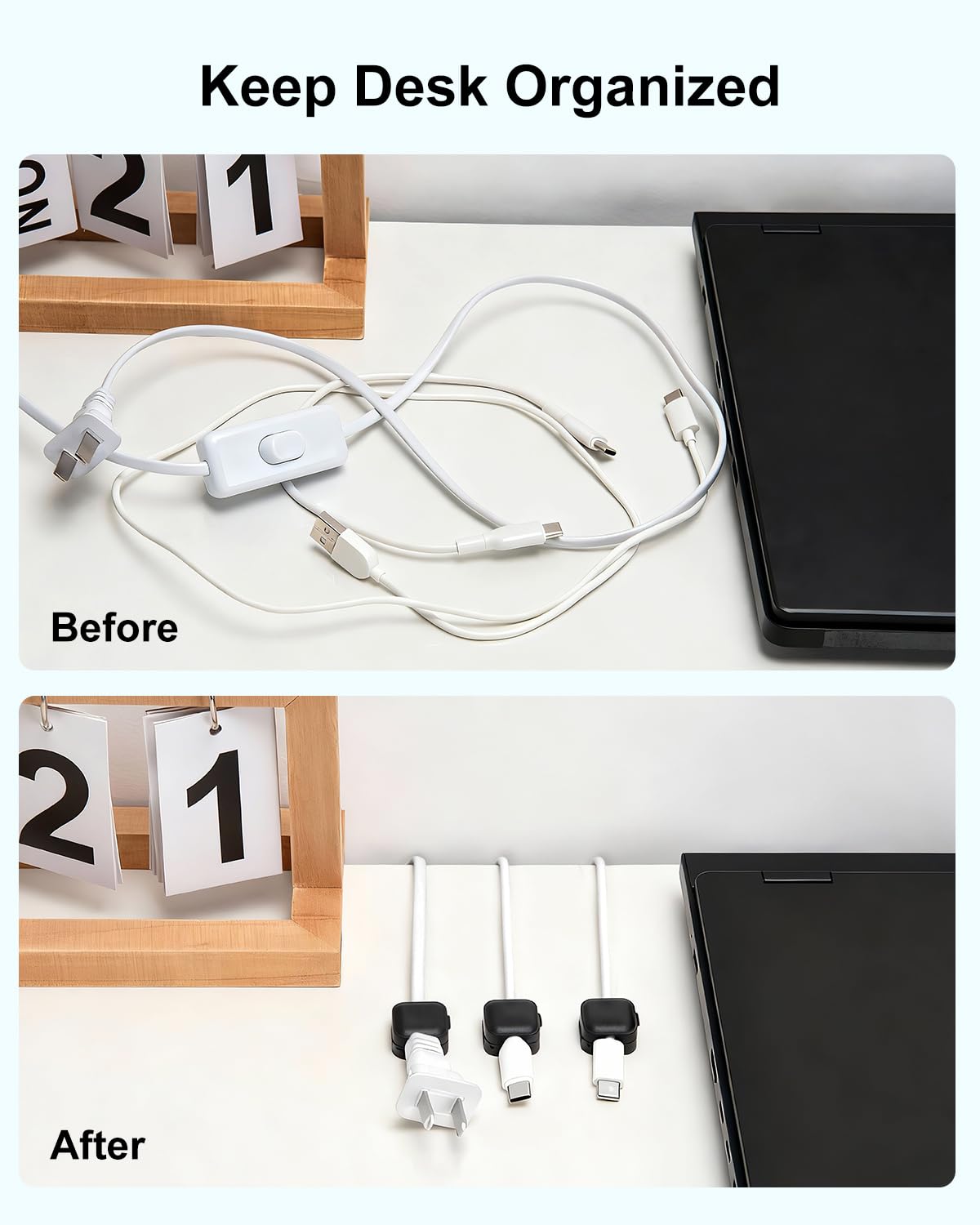 Art3d 8-Pack Black Magnetic Cable Clips, Cord Organizer, Cable Management
