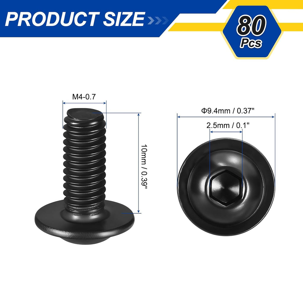 80pcs M4-0.7x10mm 304 SS Flanged Button Head Socket Cap Screws
