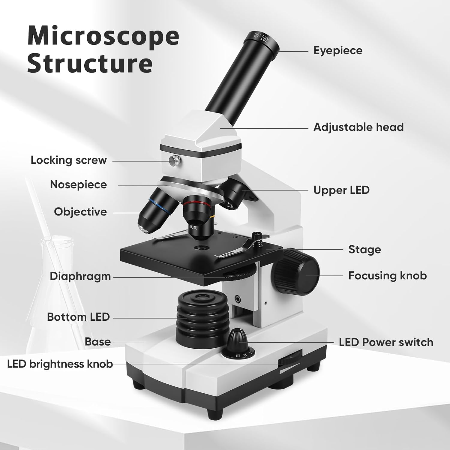 Microscope for Adults Professional:Compound Microscope for Kids 8-12,100X-2000X Kids Microscope Kit with Prepared