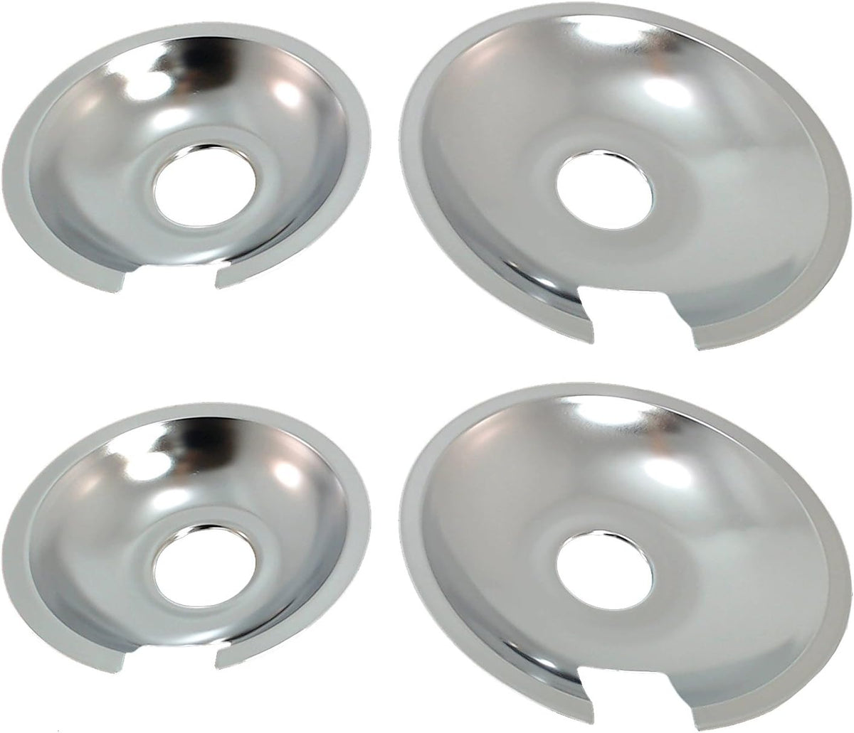 KITCHEN BASICS 101 Made in the USA 715877 and 715878 Replacement Range Cooktop Drip Pans for Jenn Air - Includes 2 6-Inch and 2 8-Inch Pans, 4 Pack