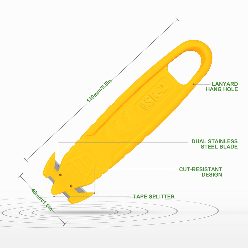 Safety Box Cutter Knife, Recessed SS Blade, 50-Pack, Yellow