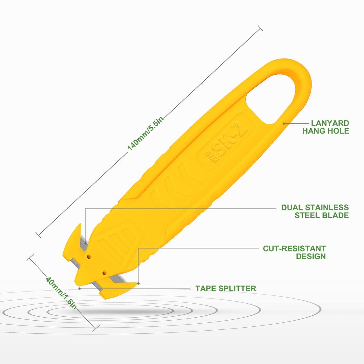 Safety Box Cutter Knife, Recessed SS Blade, 50-Pack, Yellow