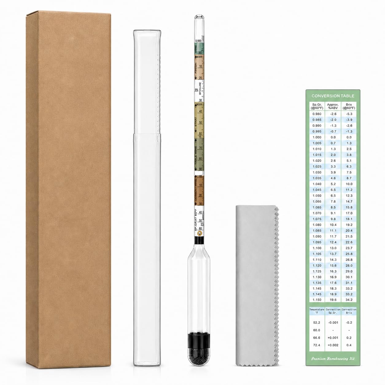 Triple Scale Hydrometer, Specific Gravity Hydrometer for Wine Making, Mead, Kombucha & Beer, Mead Making Kit, ABV