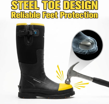 Steel Toe Rubber Boots for Men with Steel Shank, Anti Slip Waterproof Mens Mud Boots Hunting Work Boots, Durable Rain