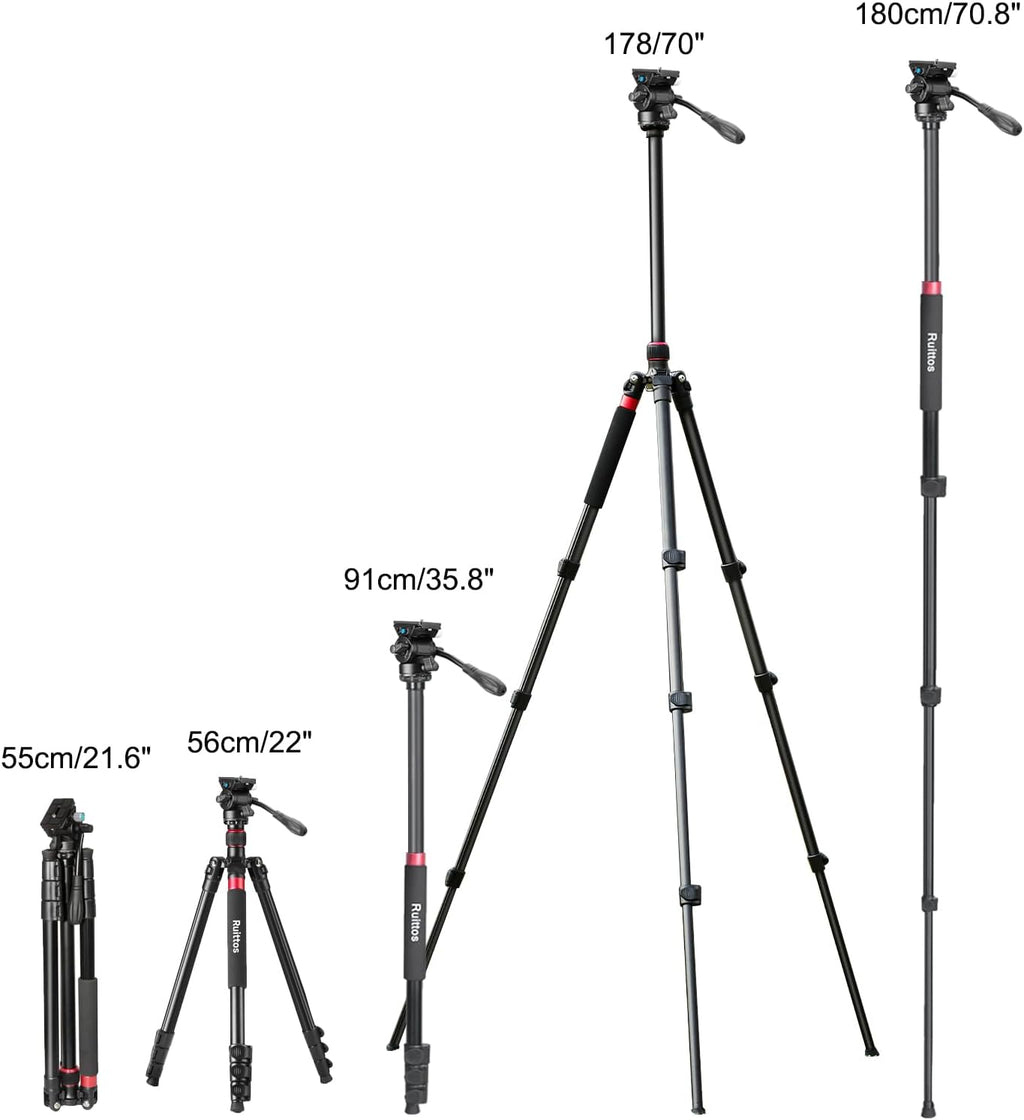 Camera Tripod, 70" Video Tripod with Fluid Head, Aluminum Heavy Duty Tripod with Carry Bag, Professional Camera