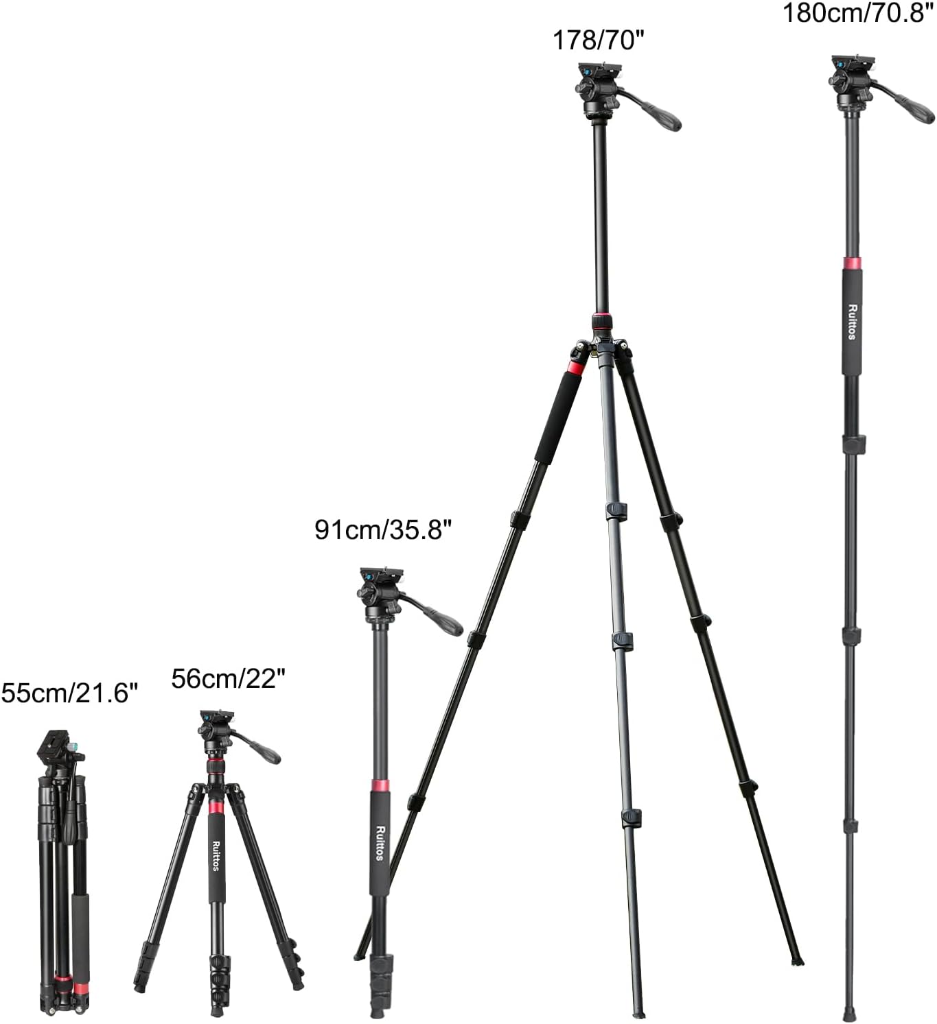 Camera Tripod, 70" Video Tripod with Fluid Head, Aluminum Heavy Duty Tripod with Carry Bag, Professional Camera
