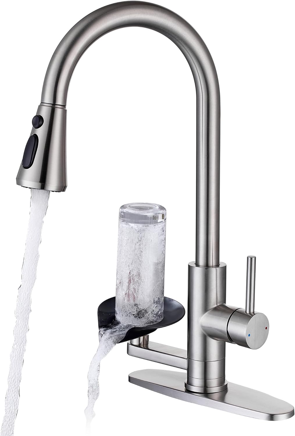 Kitchen Faucet with Glass Rinser Single Handle Pull Down Kitchen Sink Faucet with Cup Washer 1 or 3 Hole Glass Rinser